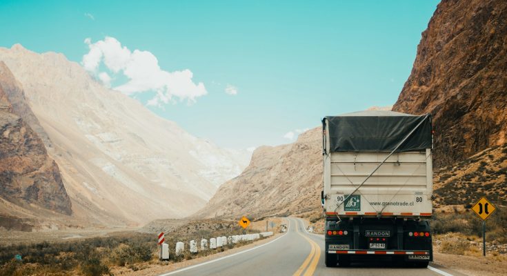 Semi truck traveling on a highway